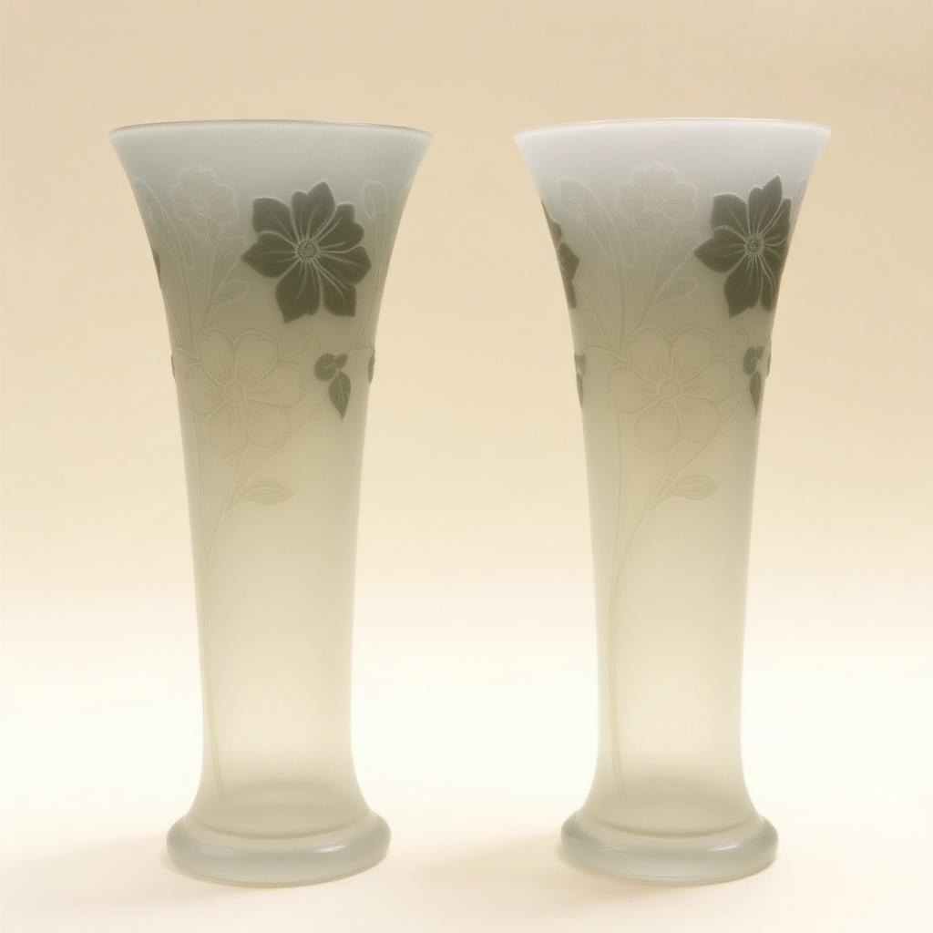 Pair of French Art Deco Frosted Glass Domremy Lalique Vases